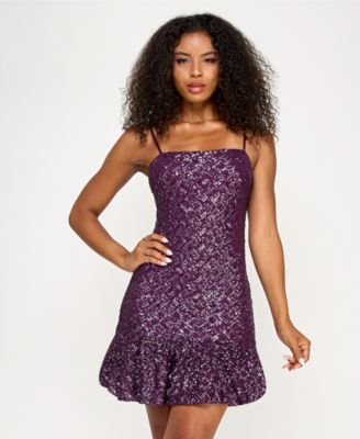 Emerald Sundae - Juniors' Sequined Bubble-Hem Fit & Flare Dress