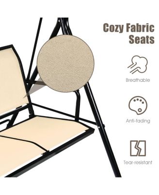 Brown Outdoor Swing Canopy Patio Swing Chair 3 Person Canopy Hammock