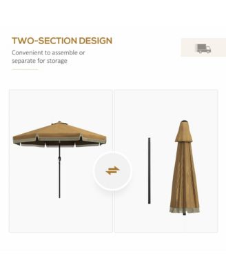 9ft Patio Umbrella with Push Button Tilt and Crank, Ruffled Outdoor Market Table Umbrella with Tassles and 8 Ribs