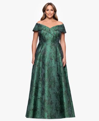 XSCAPE - Plus Size Off-The-Shoulder Metallic Jacquard Ball Gown