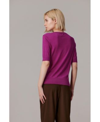 Women's Tissue Weight 75% Merino Wool 25% Silk Crew Neck Short Sleeve T Shirt Sweater | Ultra Soft Machine-Washable Sweaters