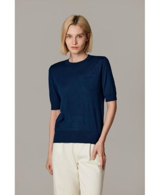 Women's Tissue Weight 75% Merino Wool 25% Silk Crew Neck Short Sleeve T Shirt Sweater | Ultra Soft Machine-Washable Sweaters
