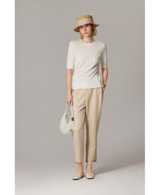 Women's Tissue Weight 75% Merino Wool 25% Silk Crew Neck Short Sleeve T Shirt Sweater | Ultra Soft Machine-Washable Sweaters