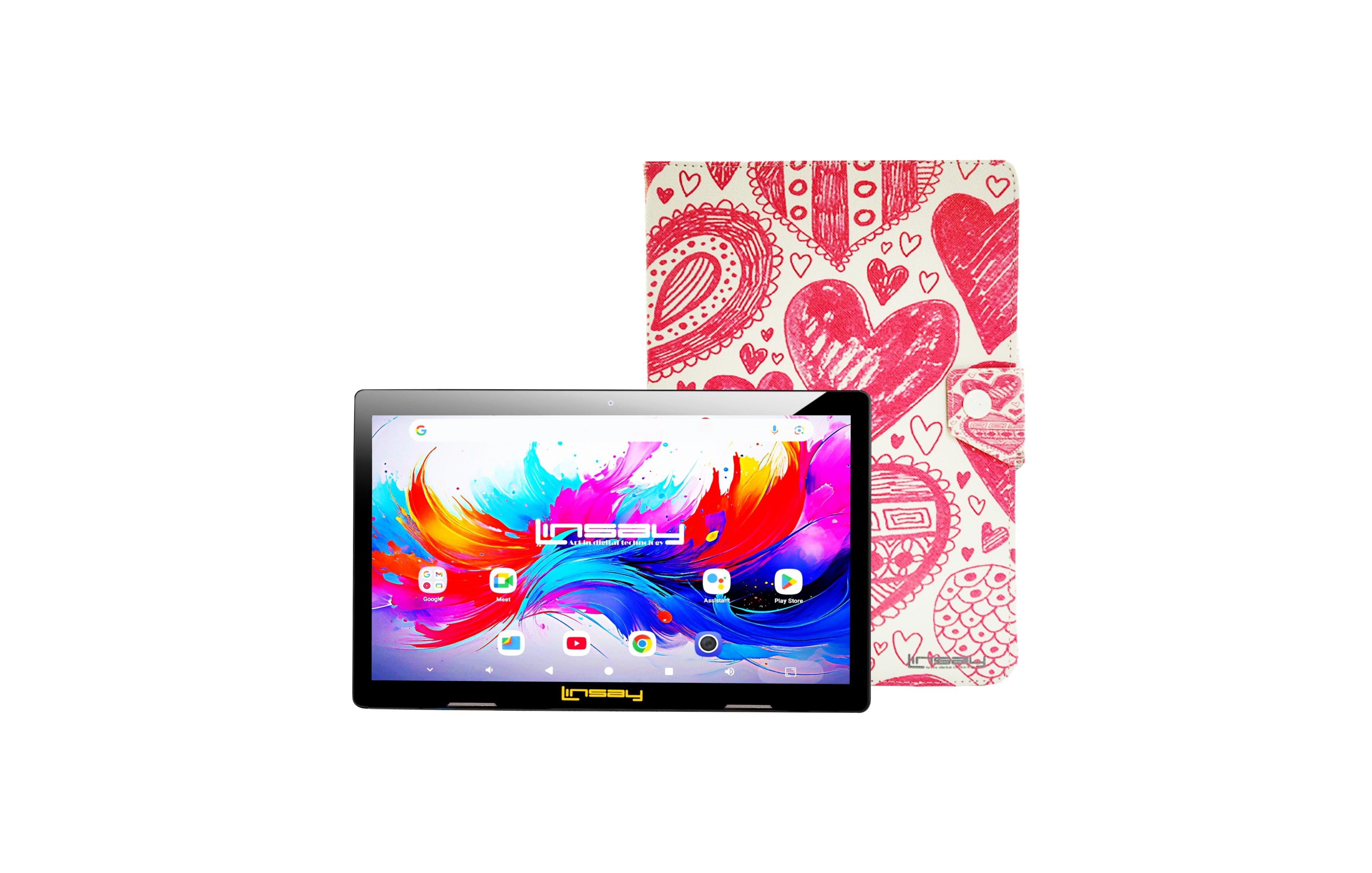 Linsay 10.1"Octa Core 256GB Storage Android 15 Tablet with Love shape Case