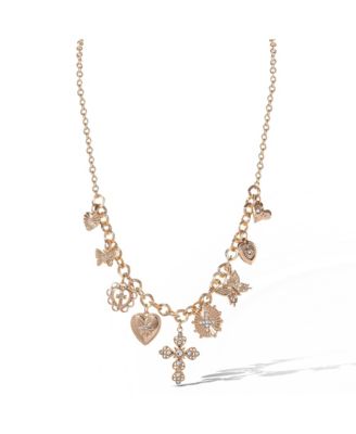 Gold-Tone Textured Cross & Heart Charm Necklace