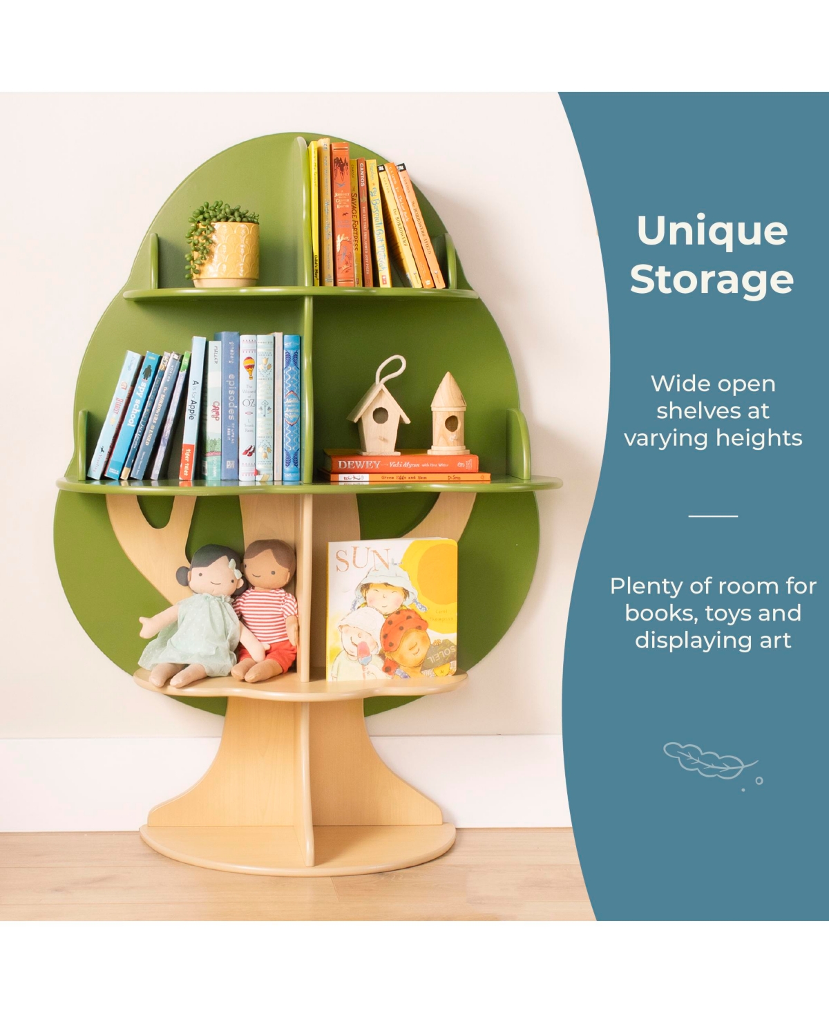 Guidecraft Kids Tree Bookshelf: Library Bookcase, Toddler Book Shelf, Green Wood 4 Tier Bookshelf, Nursery Furniture Decor, Bedroom & Playroom Storage