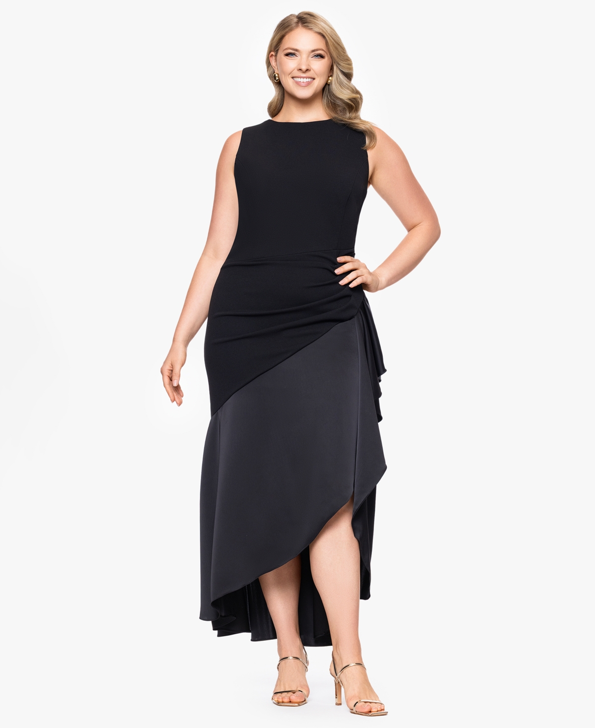 Plus Size Mixed-Media High-Low Dress - Black