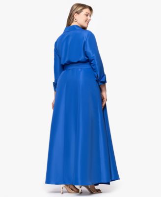 Plus Size Long-Sleeve Tie-Waist Long Dress