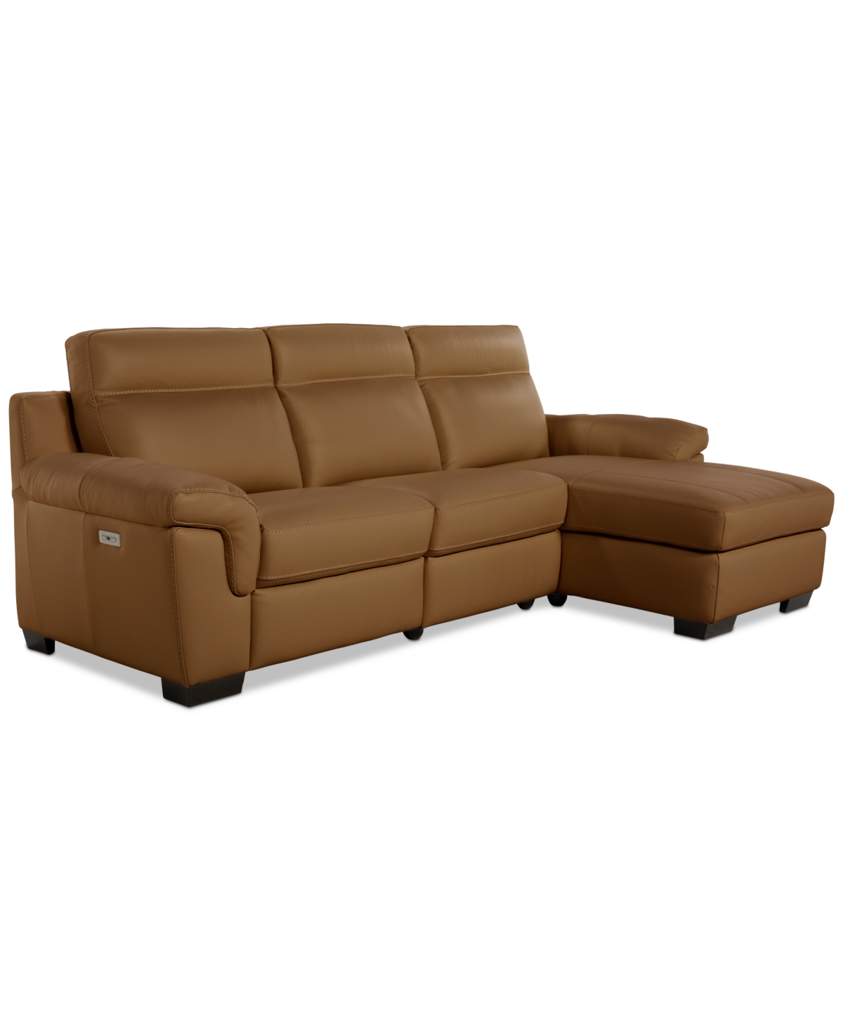 Macy's Julius Ii 3-pc. Leather Chaise Sectional With 1 Power Recliner,  Exclusive In Brown