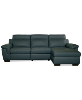 Julius II 3-Pc. Leather Chaise Sectional with 1 Power Recliner, Macy's Exclusive