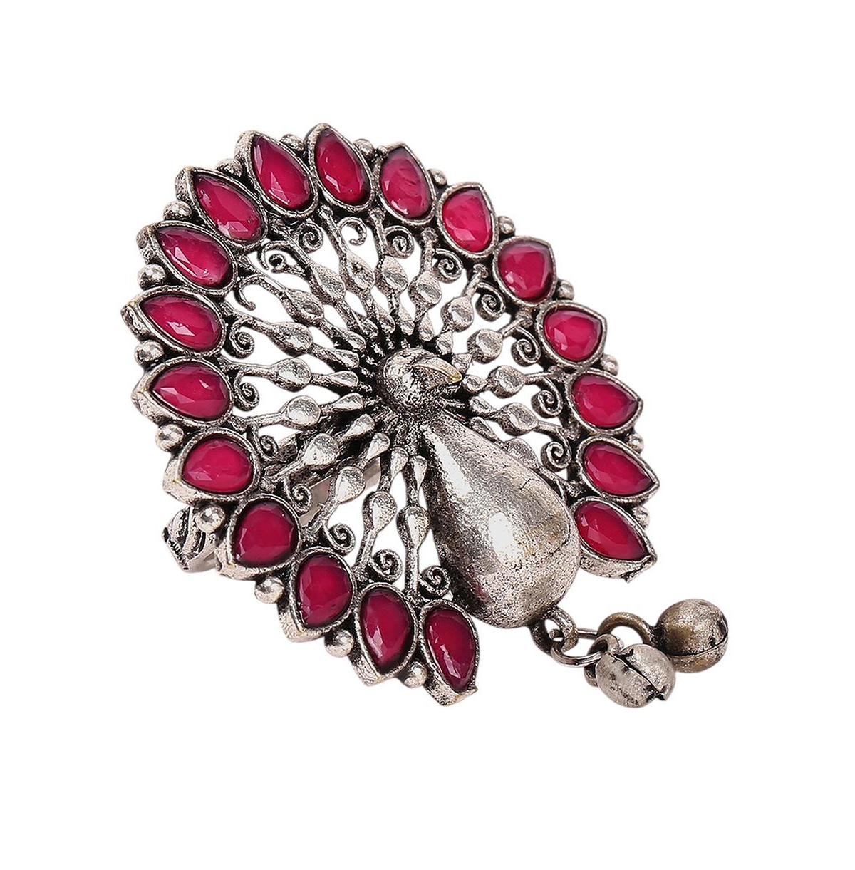 Peacock Statement Ring - Red