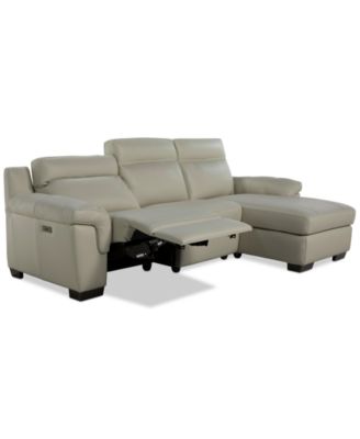Julius II 3-Pc. Leather Chaise Sectional with 1 Power Recliner, Macy's Exclusive