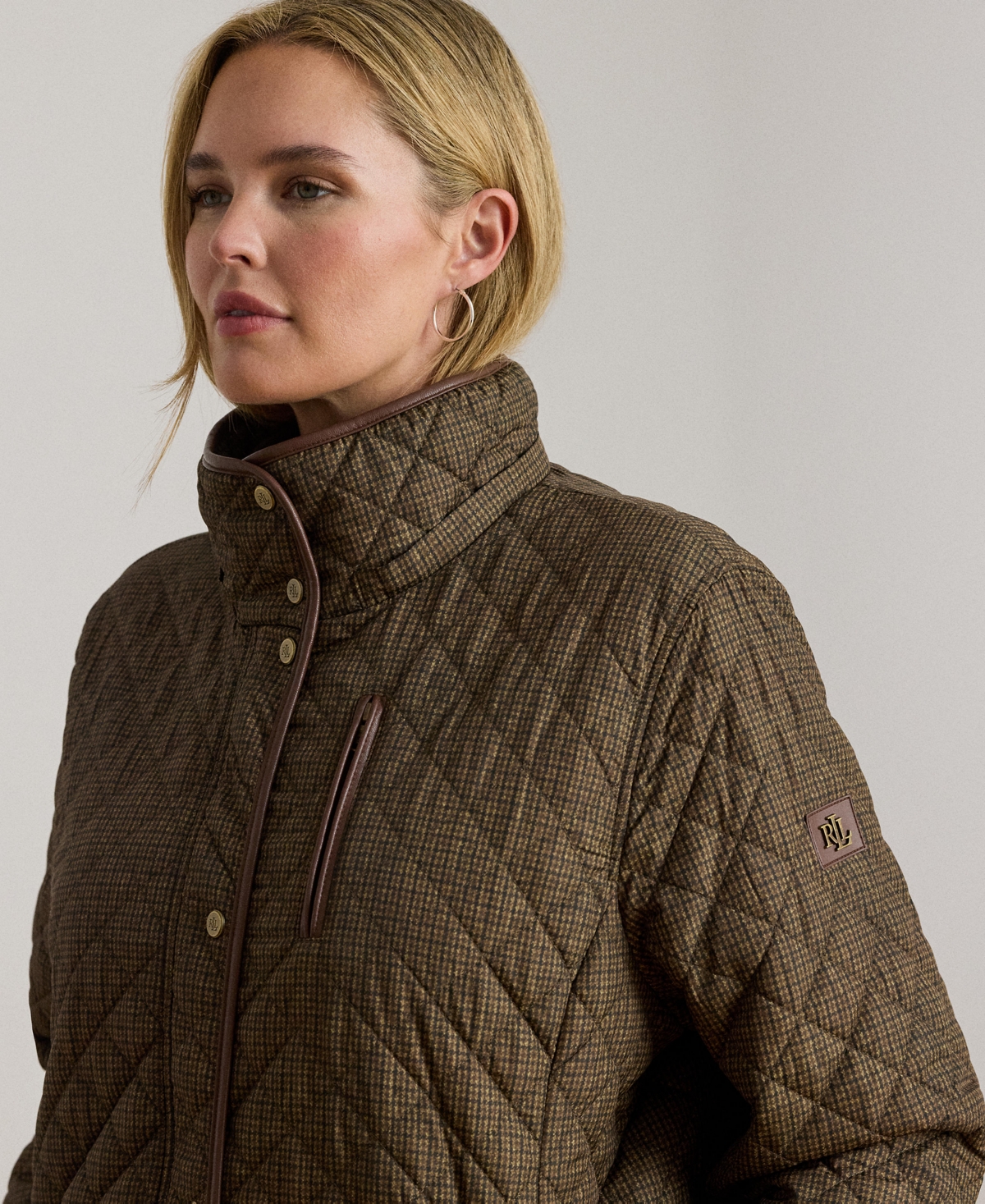 Ralph Lauren Plus Size Hooded Quilted Faux-suede-trim Coat In Green
