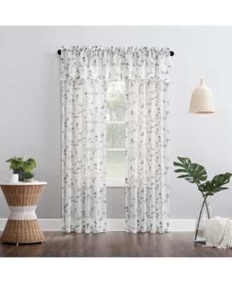 Delia Embroidered Floral Sheer Rod Pocket Curtain Valance