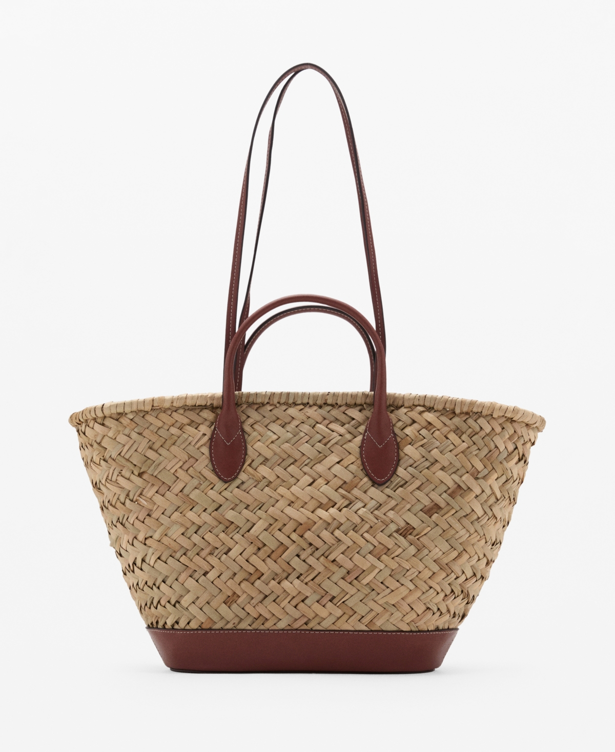 Women's Large Double-Handle Natural Fiber Basket Bag - Leather