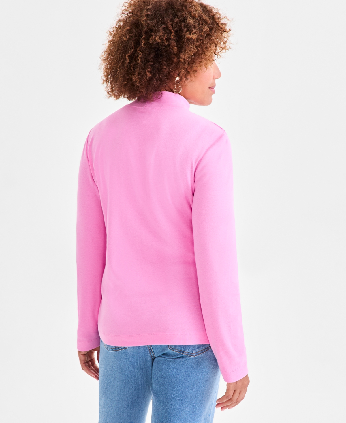 Style & Co Women's Cotton Mock-neck Long-sleeve Tee, Created For Macy's In Pink