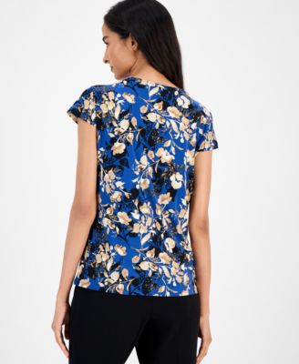 Women's Printed Cowl Neck Cap Sleeve Top, Regular & Petites