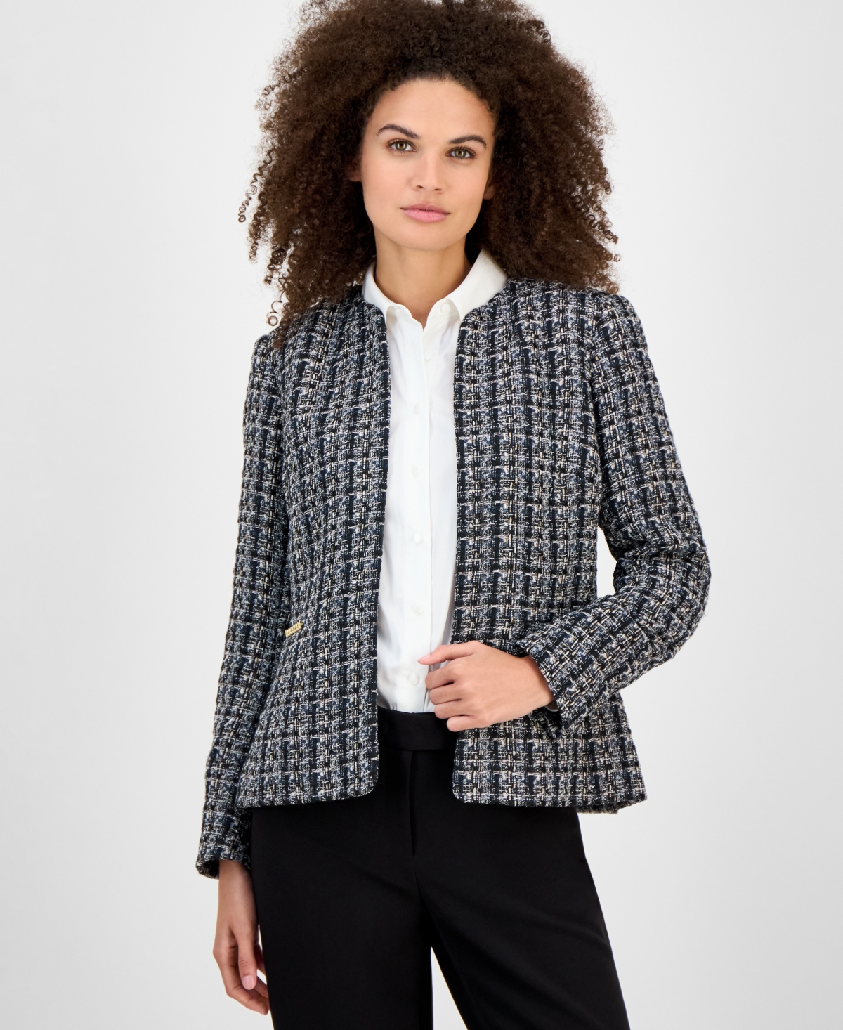 Kasper Tweed Open-front Cardigan, Regular & Petite In Blue