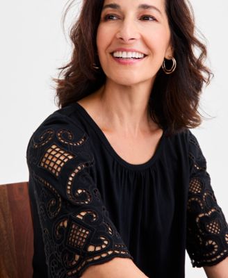 Women's Crewneck Eyelet-Sleeve Knit