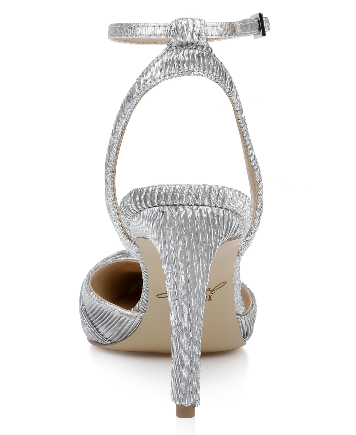 Jewel Badgley Mischka Enid Ankle Strap Pointed Toe Pump In Silver