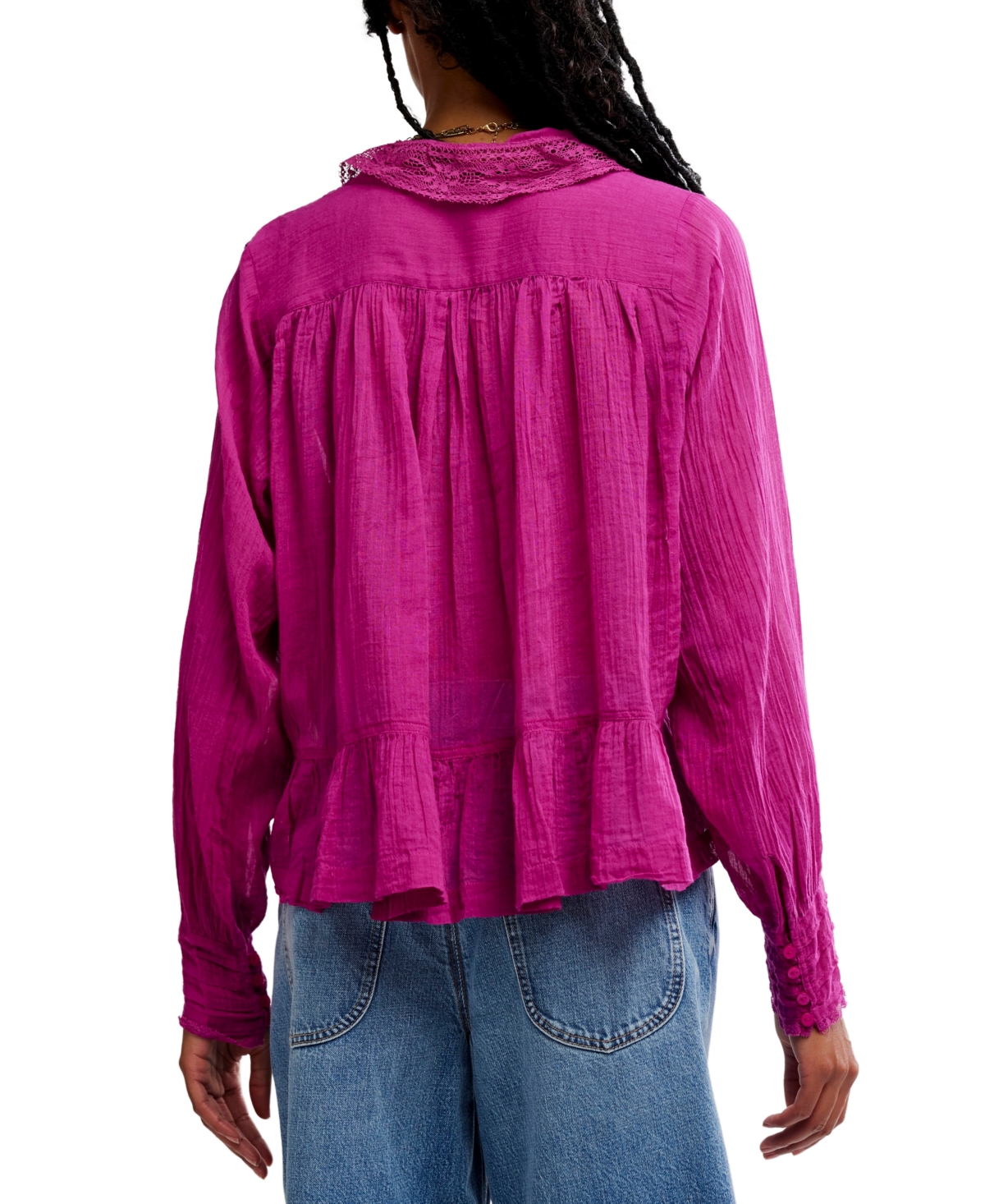 Free People Women's Elodie Lace-Trim Button-Front Blouse