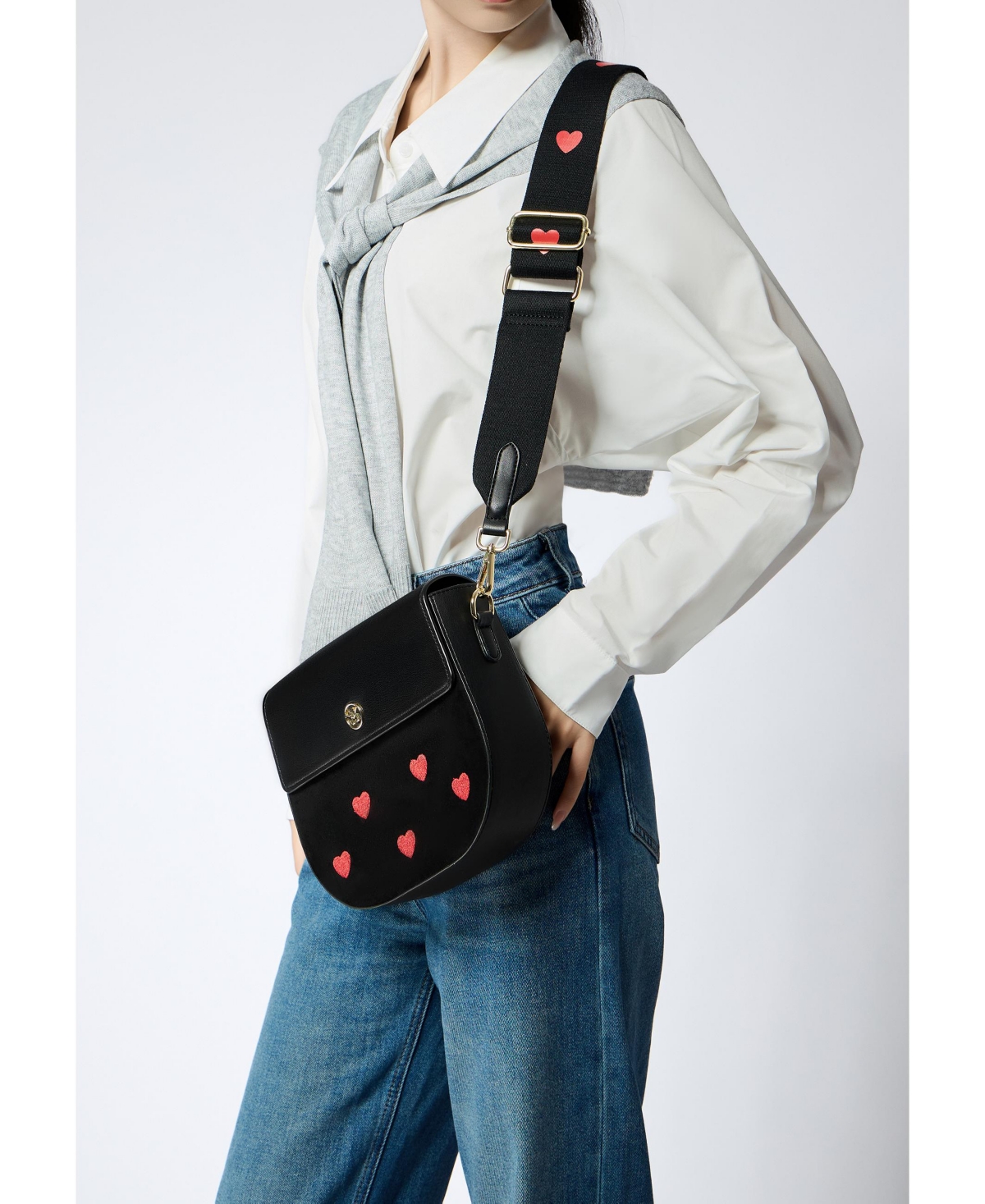 Embroidered Victoria Hyde Love heart Party Small Satchel Crossbody - Black