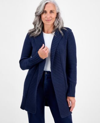 Style & Co - Petite Hooded Open-Front Long Cardigan