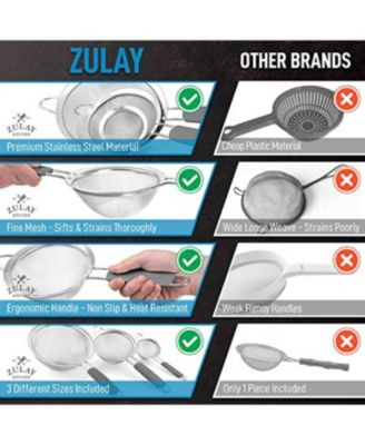 Set of 3 Premium Stainless Steel Fine Mesh Strainer with Non-Slip Handles