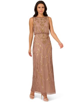 Adrianna Papell - Women's Beaded Blouson Sleeveless Long Dress