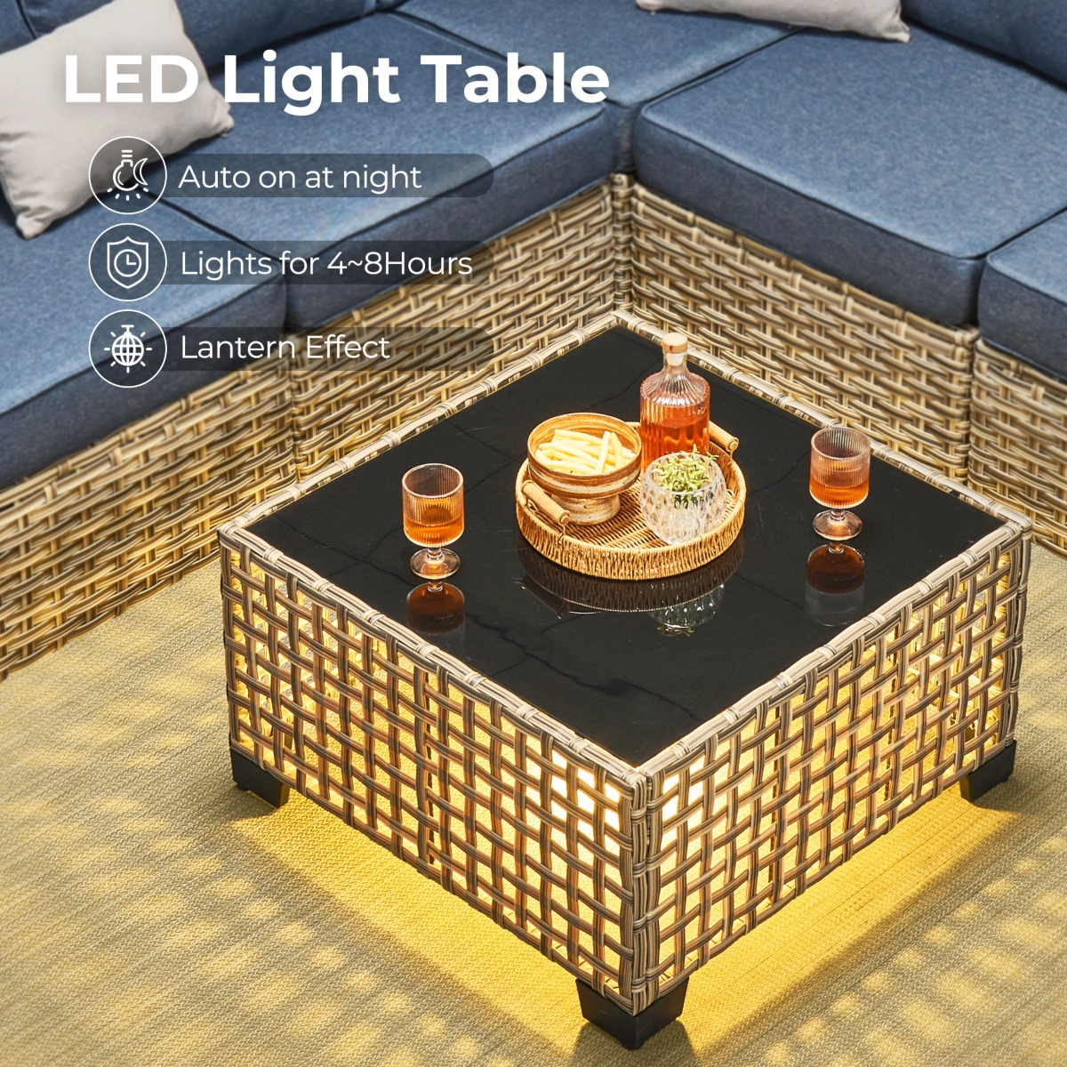 Xizzi Wicker Outdoor Patio Furniture Set, 9PCS Rattan Modular Sectional Sofa,Outside Swivel Rocking Chairs Coversation Set with Side Table