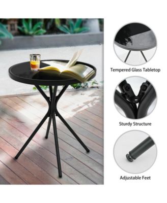Steel Outdoor Patio Side Coffee Table with Tempered Glass Tabletop
