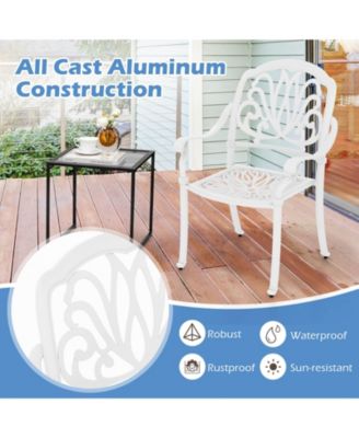 Set Of 2 Patio Cast Aluminum Dining Chairs Armrests Outdoor Stackable