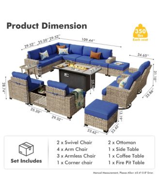 Piece Outdoor Patio Furniture Sets with Fire Pit Table,Wicker Sectional Sofa with Patio Swivel Chairs,Solar Powered Coffee Table and Ottoman