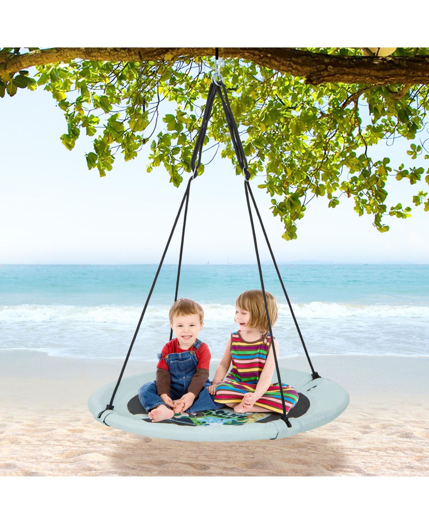 Детская игрушка Mecale 40" Adjustable Hanging Ropes Weather-Resistant Saucer Swing, Ages 3+, цвет: Серый — фото 10