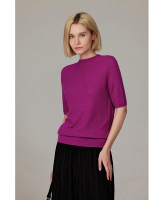 Women's Funnel Neck Short Sleeve Sweater | 75% Merino Wool 25% Silk Ultra Soft Fine-gauge Knit Top | Machine Washable