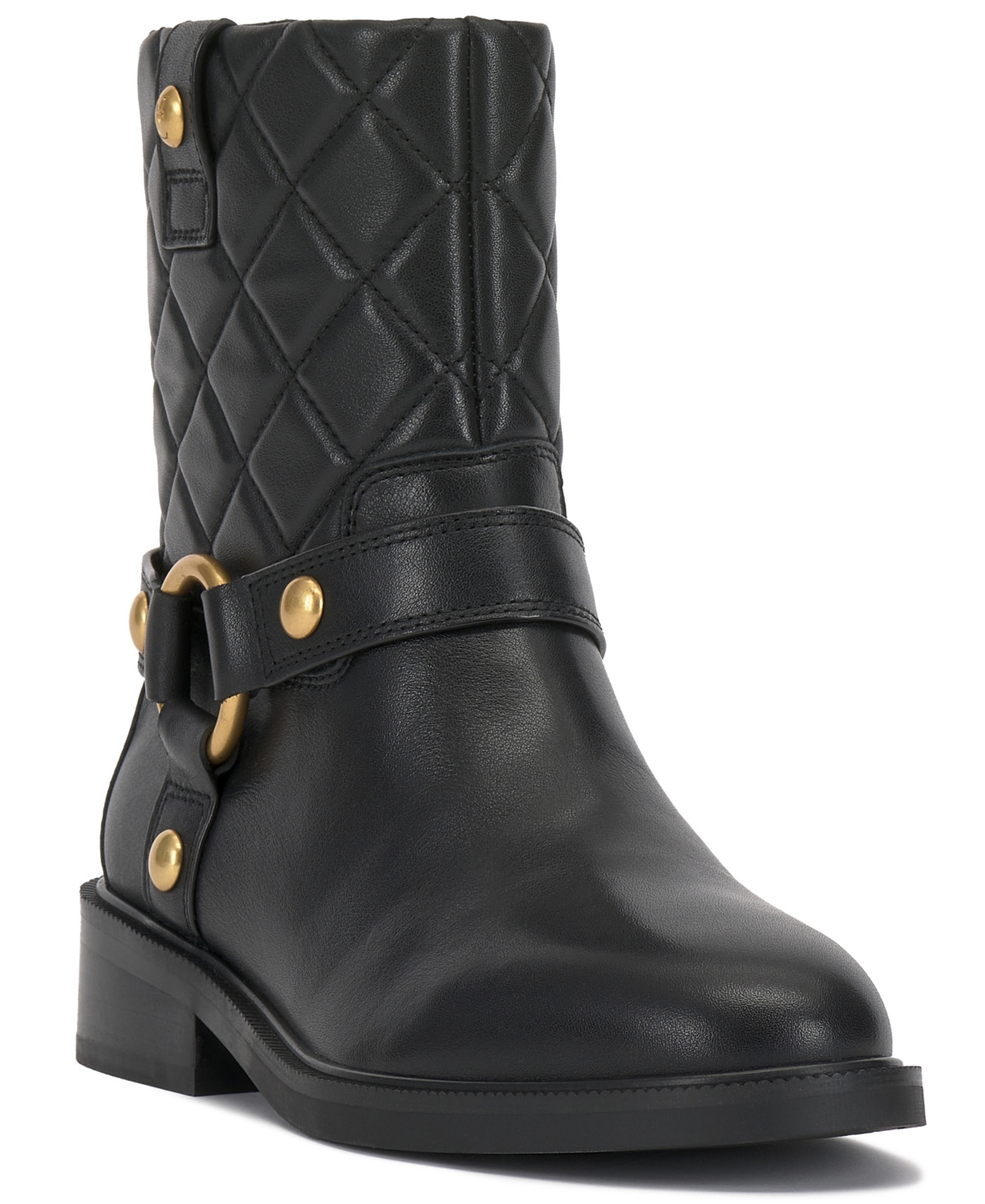 Women's Amais Full Zip Closure Moto Booties - Black Leather
