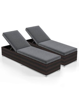 2 PCS Outdoor Chaise Lounge w/ Long Seat Cushion Heavy-Duty Metal Frame