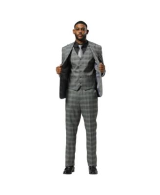 Big & Tall Glen Plaid 3-Piece Jacket With Solid Vest And Pants Suit Peak Lapel