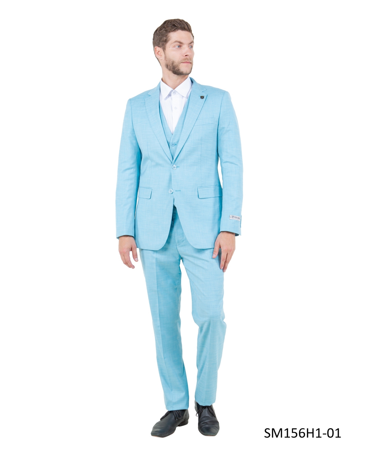 Men's Solid Textured 3-Piece Jacket With Solid Vest And Pants Suit Notch Lapel - Green