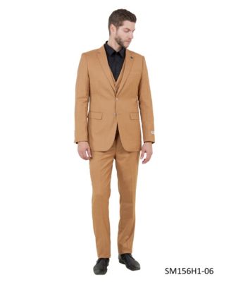 Men's Solid Textured 3-Piece Jacket With Solid Vest And Pants Suit Notch Lapel