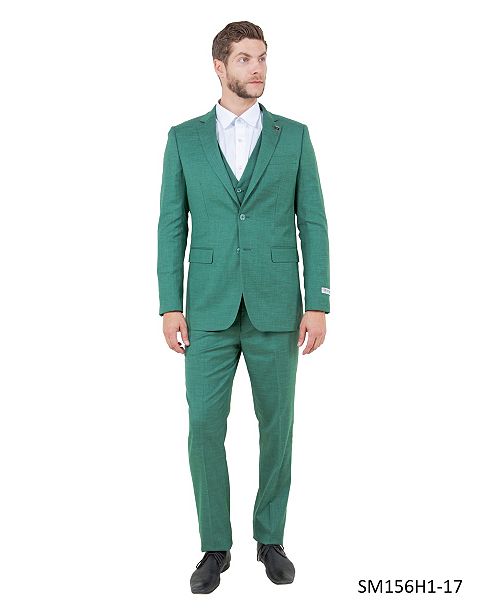 alfani Stacy Adams Men's Solid Textured 3-Piece Jacket With Solid Vest And Pants Suit Notch Lapel Men's Fashion & Accessories