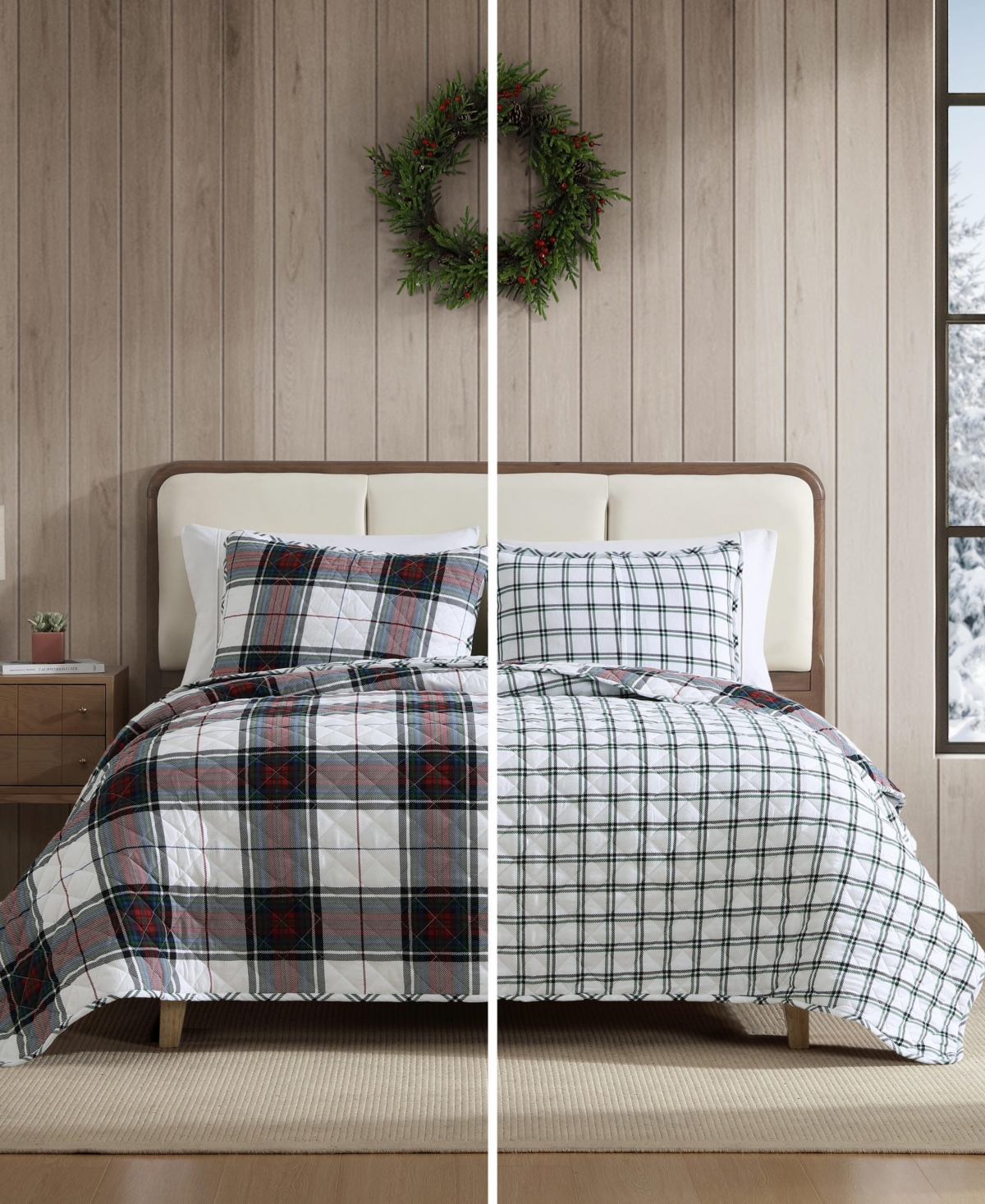 Eddie Bauer Holiday Plaid Flannel Cotton Reversible -Pc. Quilt Set