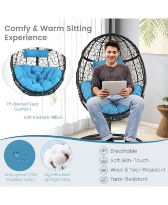 Hanging Hammock Chair Egg Swing Chair w/ Blue Cushion Pillow Stand