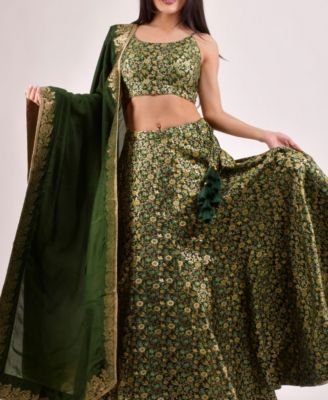 Women's Rich Green Banarasi Lehenga Choli