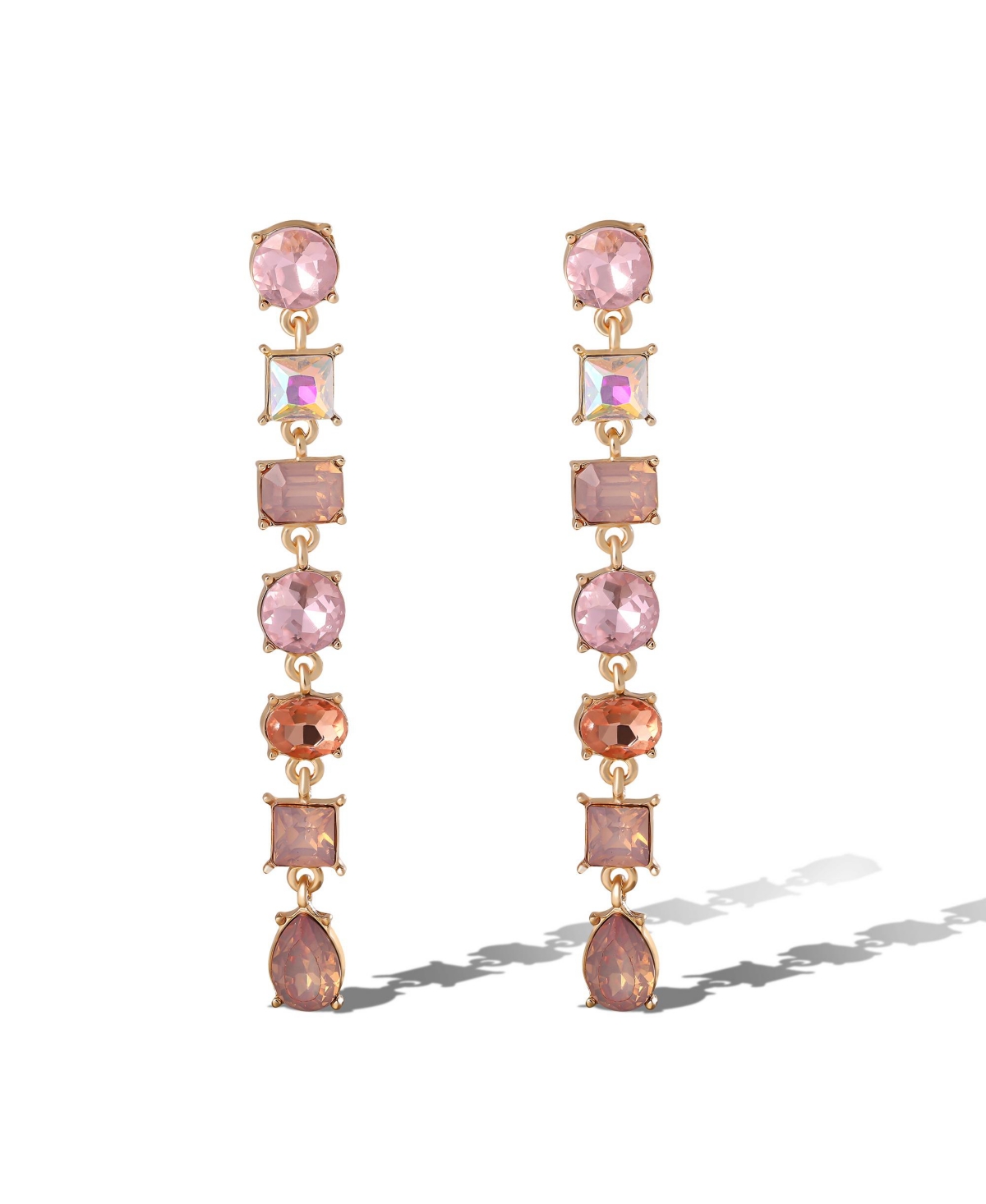 Light Pink Crystal Linear Drop Earrings in Gold-Tone - Pink