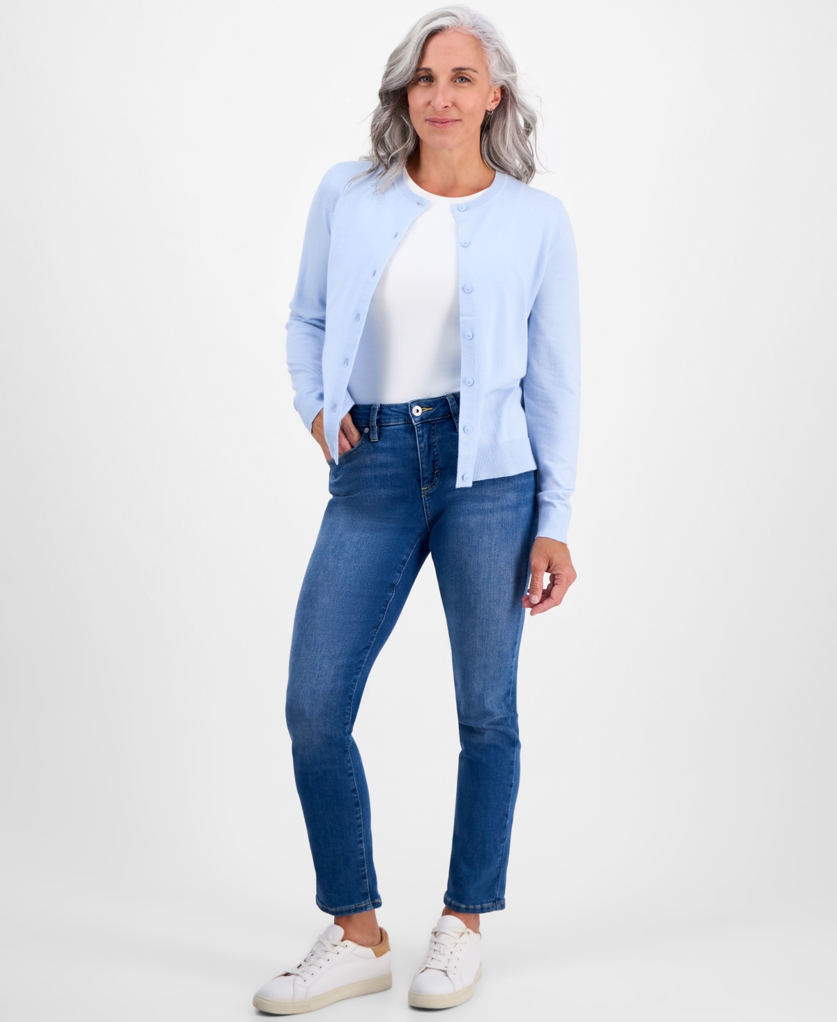 Style & Co Women's Petite Button-up Cardigan, Created For Macy's In Blue