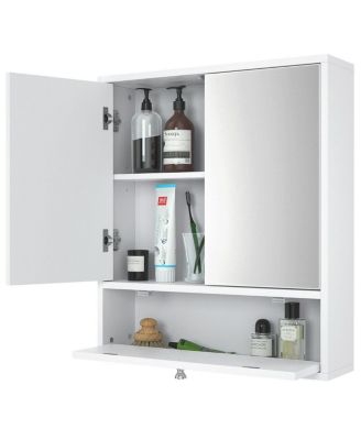 Double Door Wall-Mounted Bathroom Mirrored Medicine Cabinet