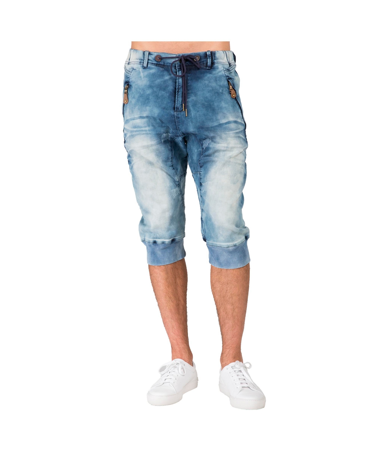 Men's Premium Knit Denim Jogger Capri Shorts - Medium blue