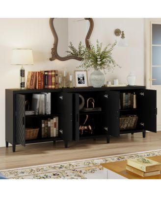 High quality black hemp flour multifunctional four door dressing table, wooden storage cabinet, side cabinet
