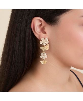 Vertical Butterfly Drop Earrings with Shiny Gold Finish